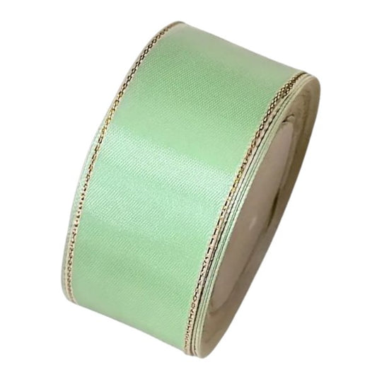 4 cm wide mint green satin ribbon with gold edge