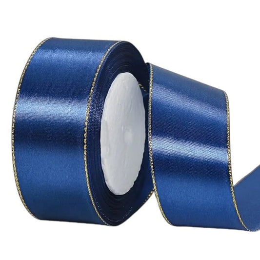 4 cm wide navy satin ribbon with gold edge