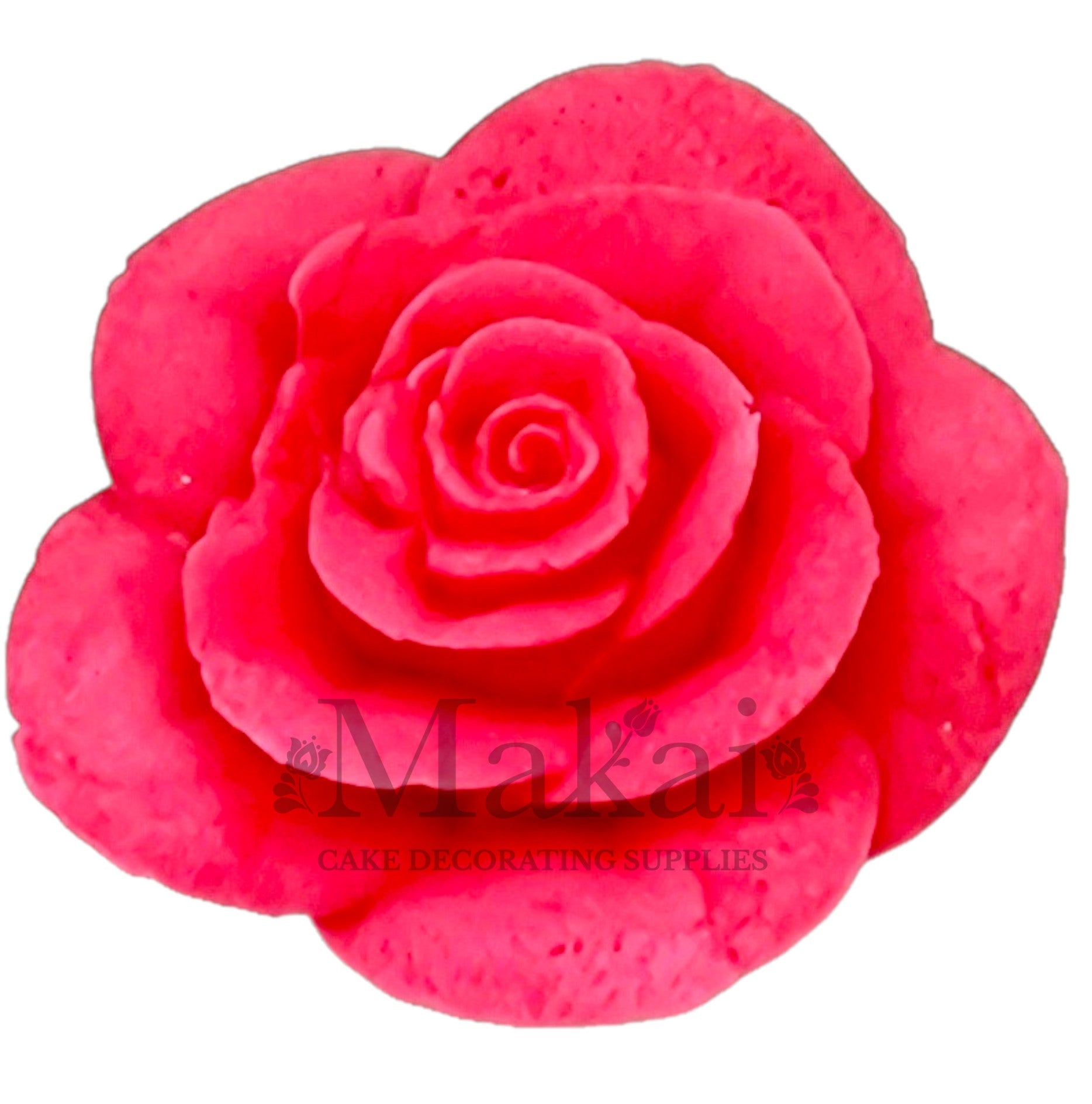Large hot‑pink fondant rose flower topper for wedding and Valentine cakes.