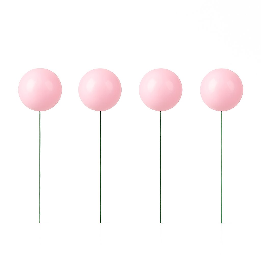 Glossy pink ball cake toppers on wire – available in multiple sizes – modern pastel cake decorations