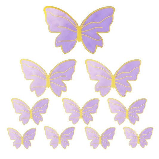 Purple butterfly cake toppers with layered glitter cardstock design – 10 piece set