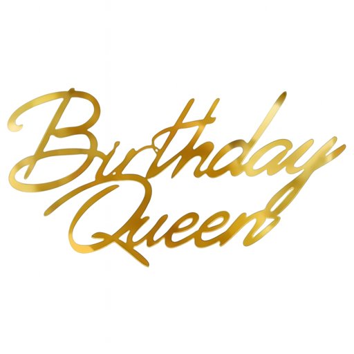 Gold mirror acrylic “Birthday Queen” cake topper with elegant cursive lettering