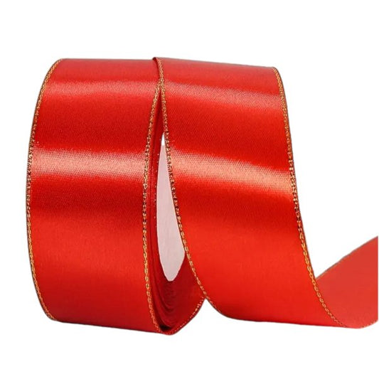 4 cm wide red satin ribbon with gold edge