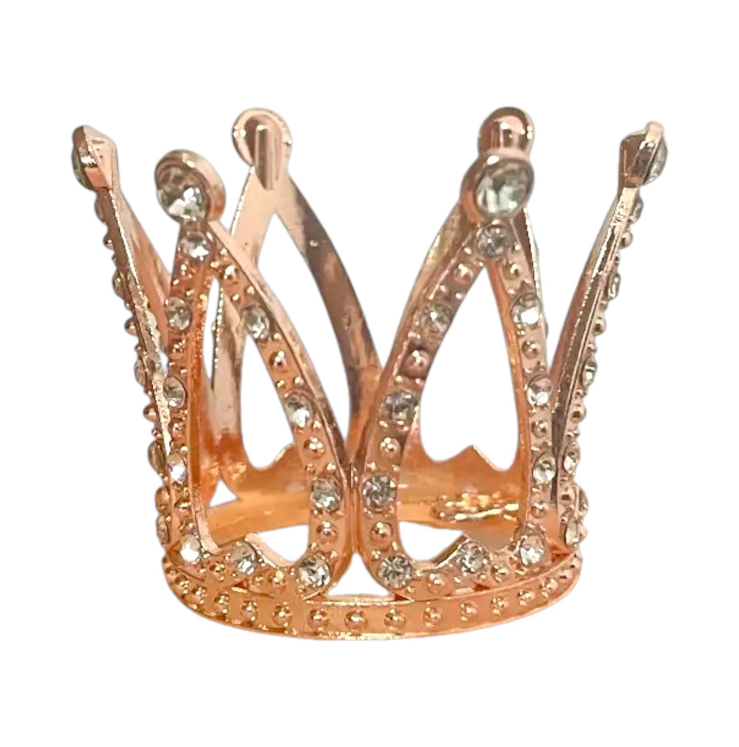 Rose gold mini crown cake topper with crystals for baby girl cake