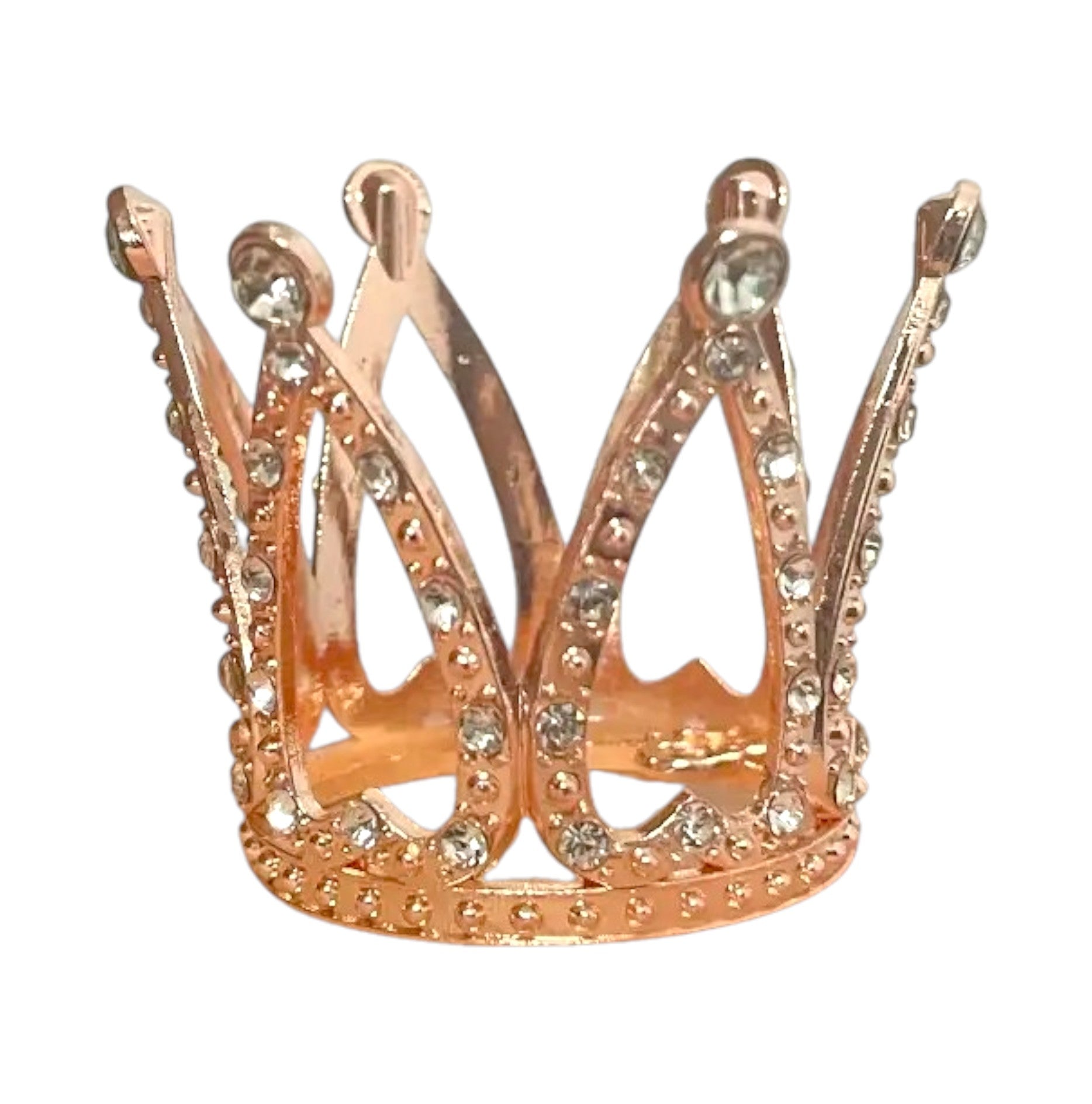 Rose gold mini crown cake topper with crystals for baby girl cake