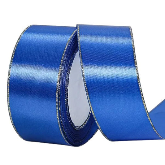 4 cm wide royal blue satin ribbon with gold edge
