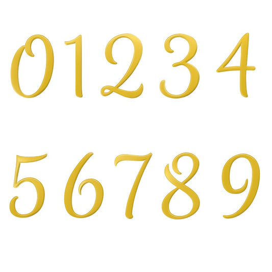 Gold mirror acrylic cake topper numbers 0 to 9 displayed in elegant font