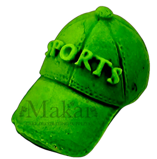 Green fondant sport cap topper for golf and football cakes.