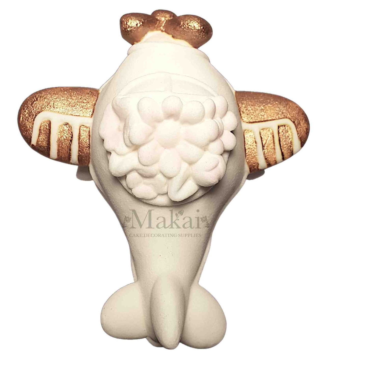 White and gold fondant airplane cake topper – top view