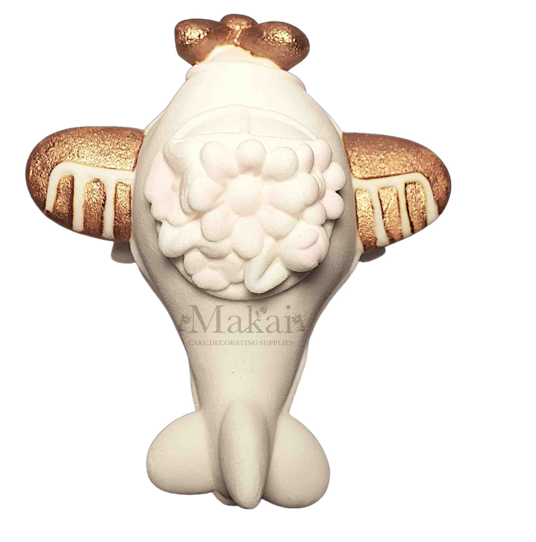White and gold fondant airplane cake topper – top view