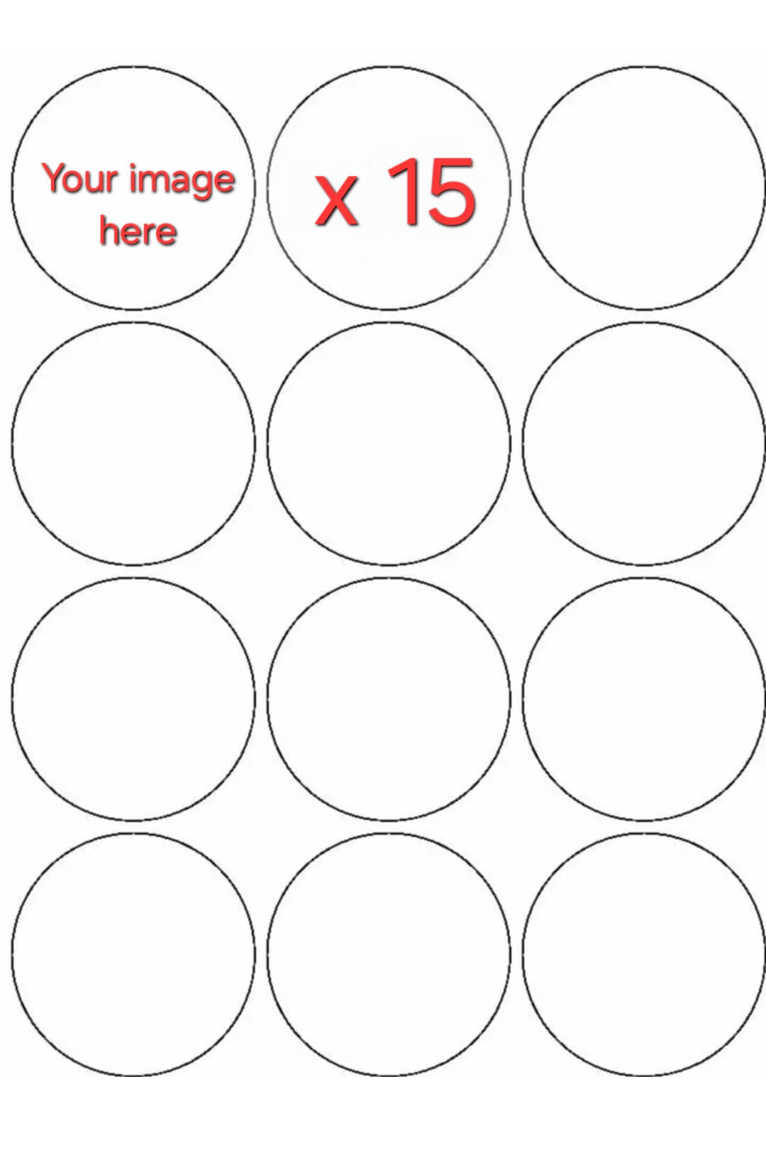 15 Small Circles edible print template with 'Your Image Here' text, indicating customizable wafer or icing sheet for cakes and desserts.