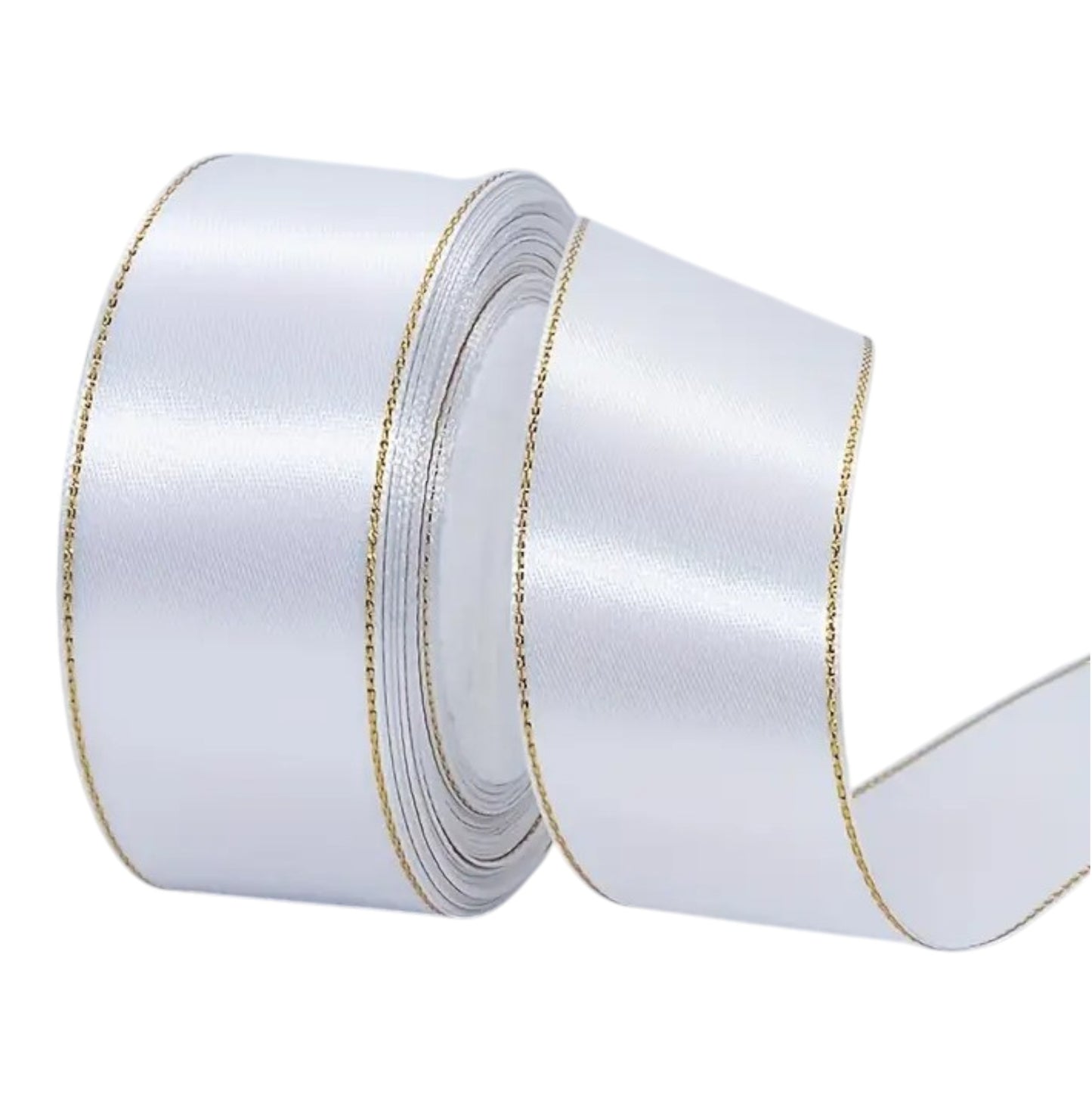 4 cm wide white satin cake ribbon with gold edge