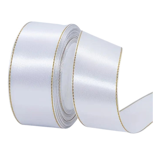4 cm wide white satin cake ribbon with gold edge