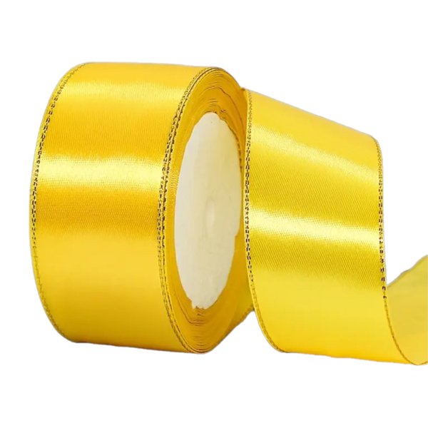 2.5 cm wide yellow satin ribbon with gold edge