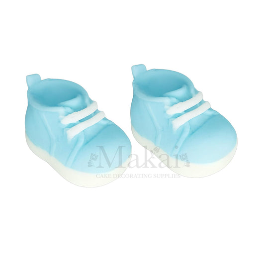 Light blue baby shoes cake topper pair for gender reveal or baby boy cakes – Makai Cake Decorating Supplies