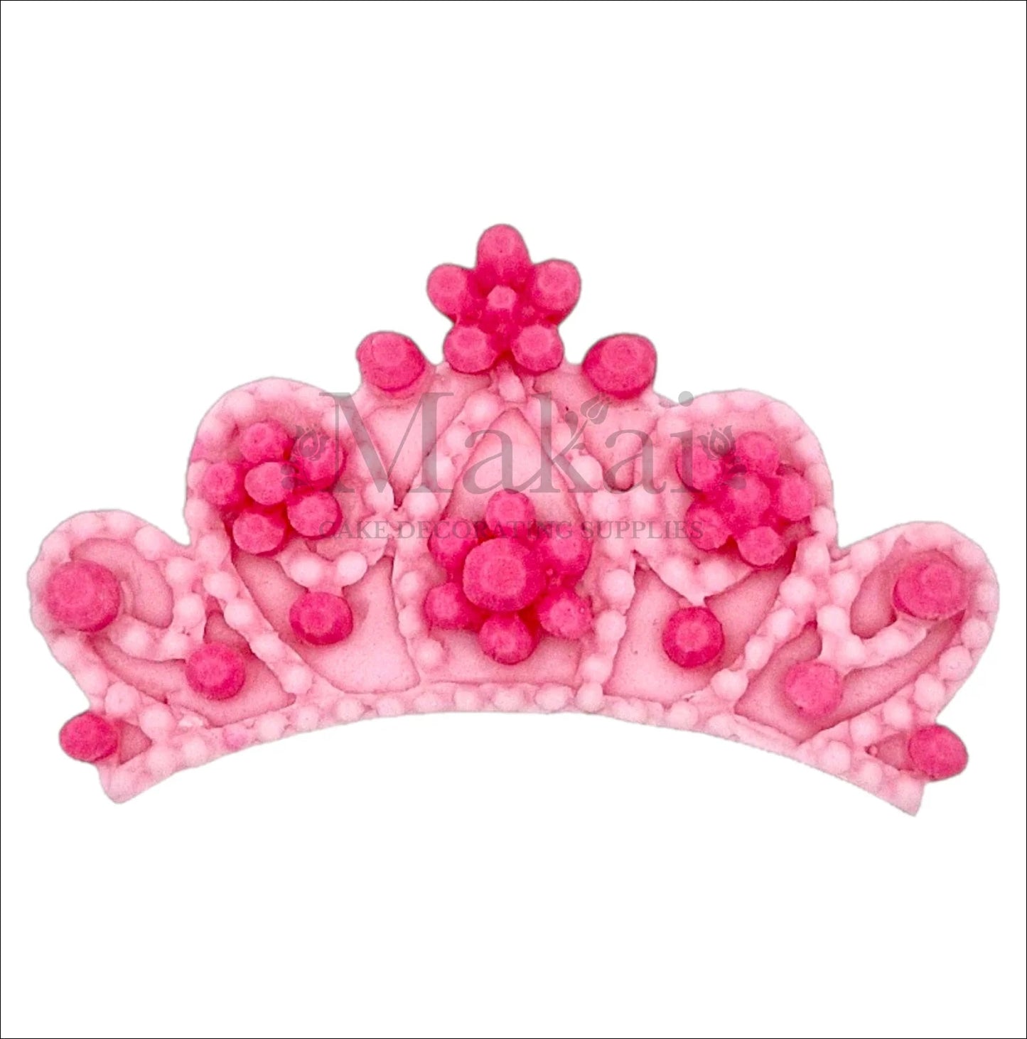 Edible pink crown cake topper for baby‑girl showers, gender reveals and princess‑themed cakes.