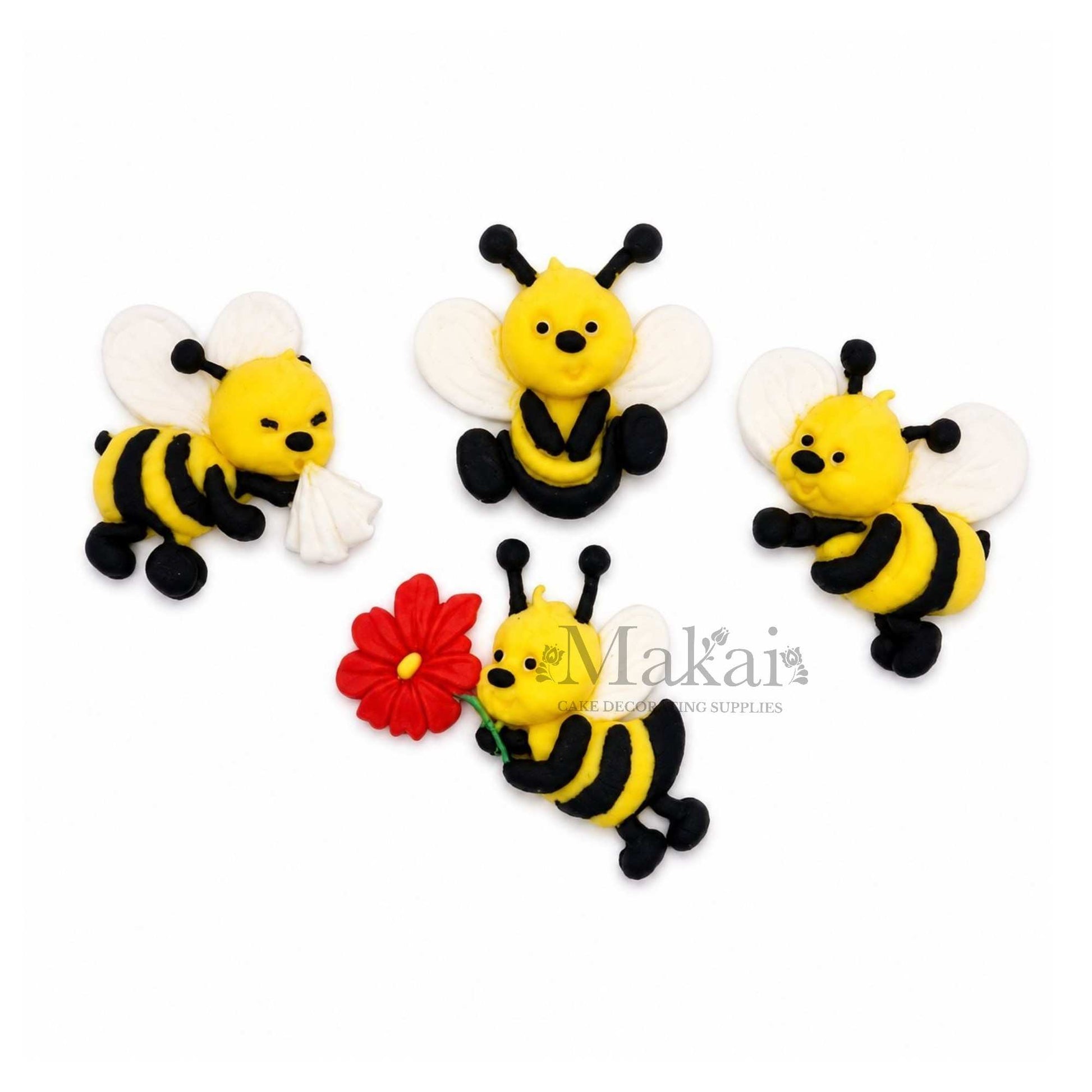 Cute fondant bee cake topper set with flower and honey theme for birthday cakes.