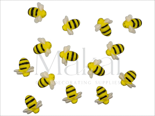 Set of 14 edible fondant bees for cake decoration – garden or baby shower theme