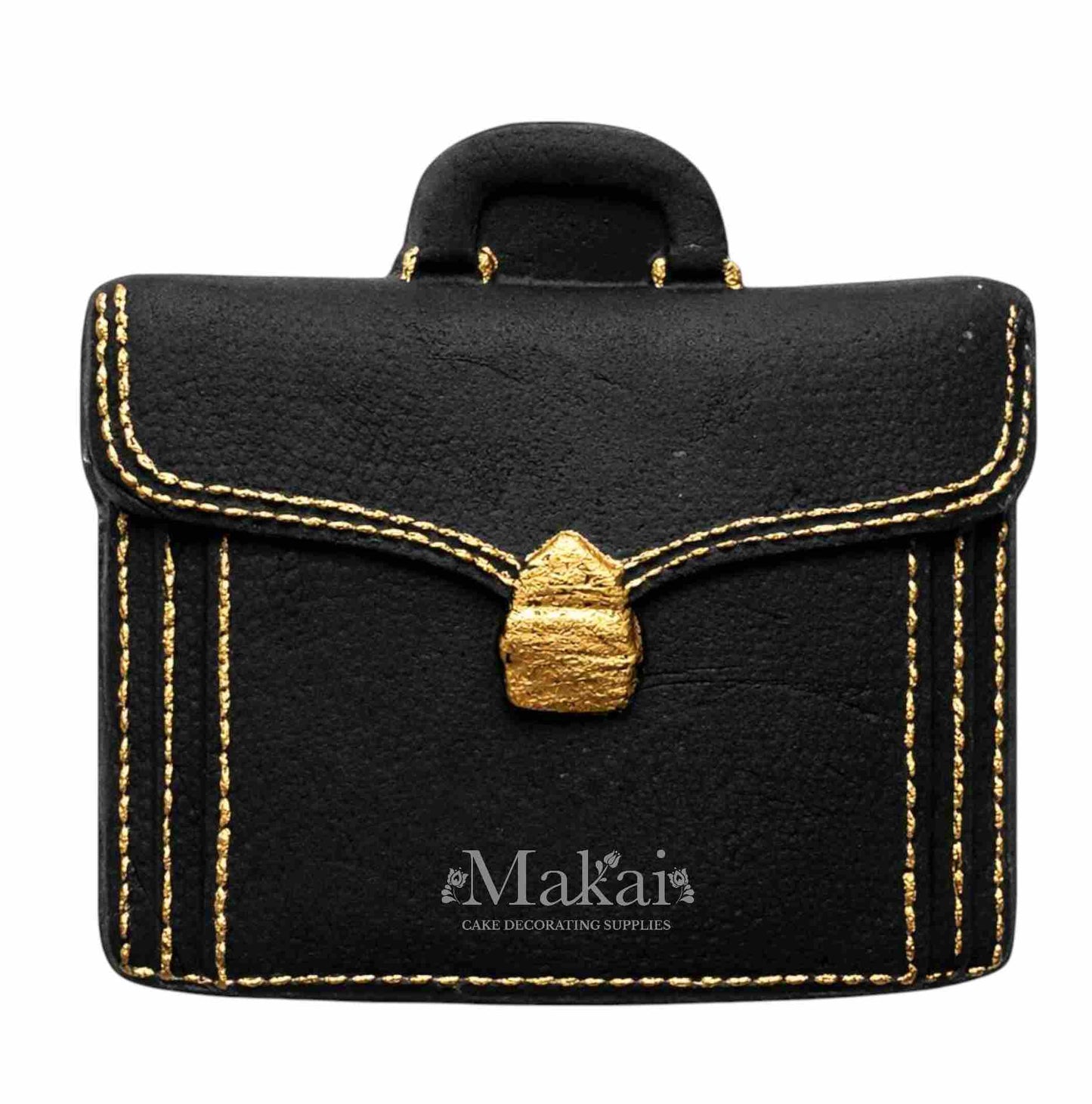 Black gentleman briefcase cake topper with gold details for elegant celebration cakes
