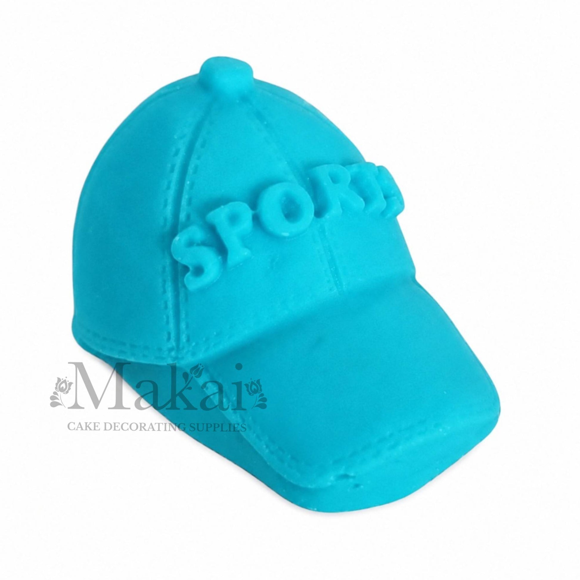 Handmade blue sports cap fondant cake decoration, detailed edible cake topper for sports, birthday and hobby themed cakes