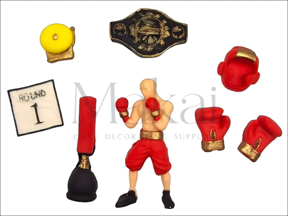 Boxing Champion Cake Topper Set – 8-Piece Red Edition Physical product