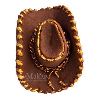 3D Western cowboy hat fondant cake decoration with gold details