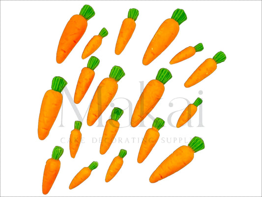 Edible fondant carrot decorations in assorted sizes for cake decorating