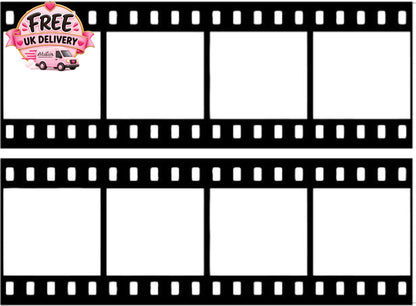 Blank edible film strip template with two horizontal strips, each containing four frames, designed for custom photo cake toppers.