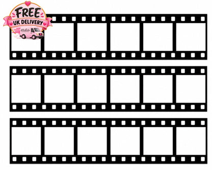 Blank edible film strip template with three horizontal strips, each containing four frames, used for personalised photo cake printing.
