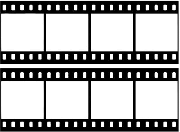 Blank edible film strip template with two horizontal strips, each containing four frames, designed for custom photo cake toppers.