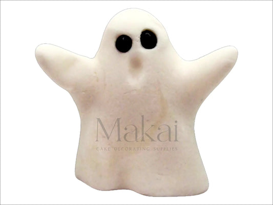 Large fondant ghost cake topper with big black eyes and open mouth – Halloween edible decoration
