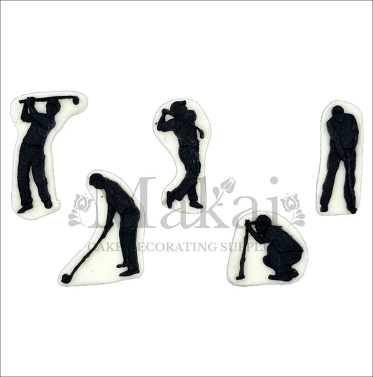 Black and white golf silhouette cake topper set showing golfers in various swing positions.
