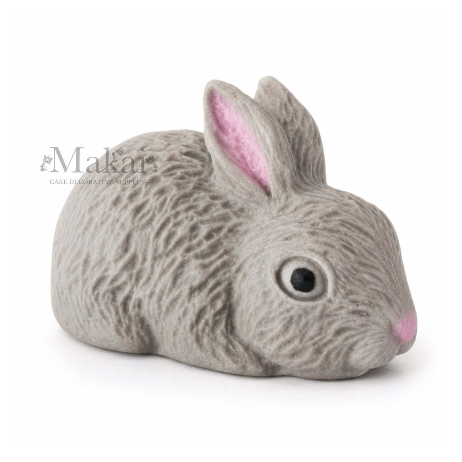 Grey bunny fondant cake topper with pink ears for Easter and children's animal themed cakes