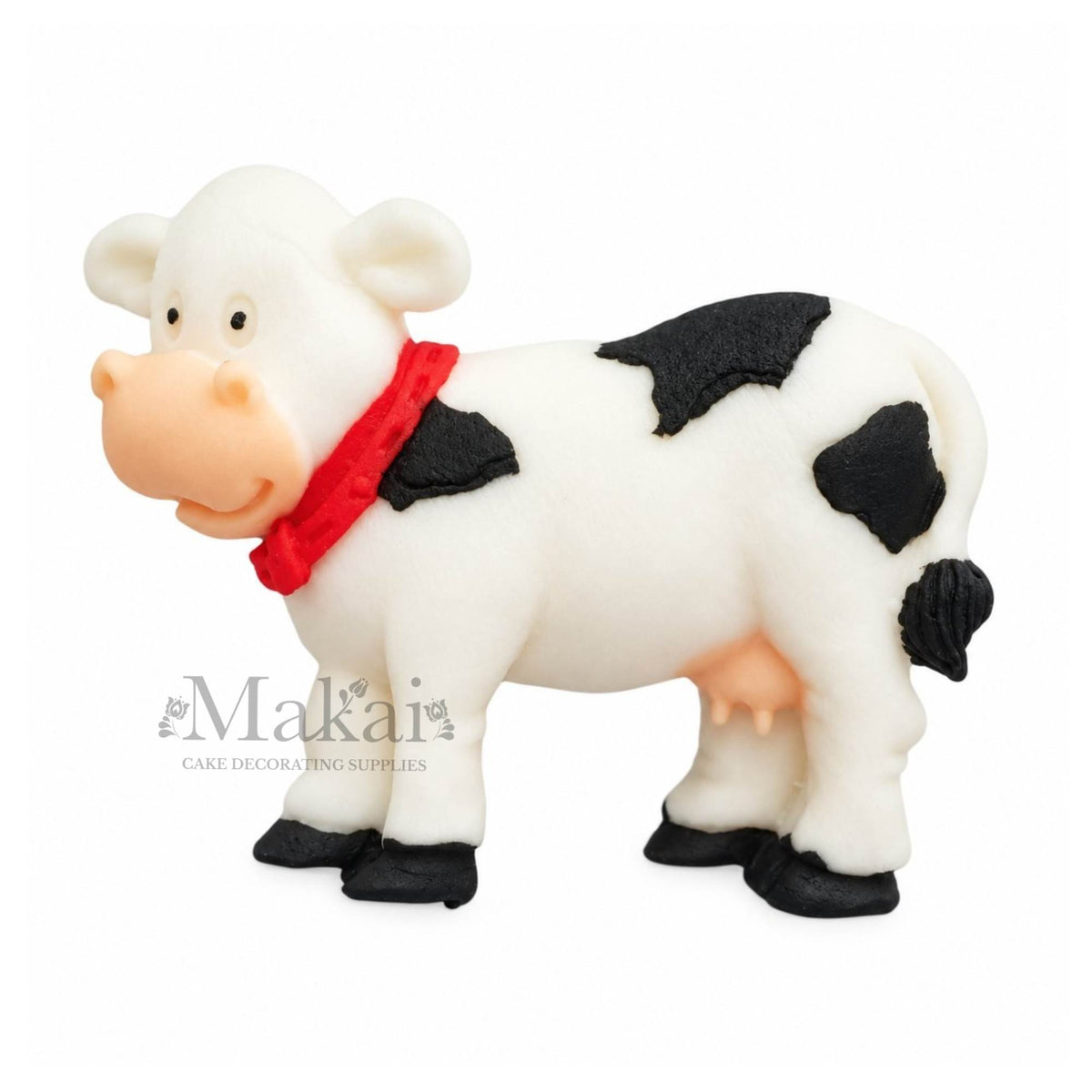 Black and white fondant cow flat-back cake decoration for farm-themed cakes