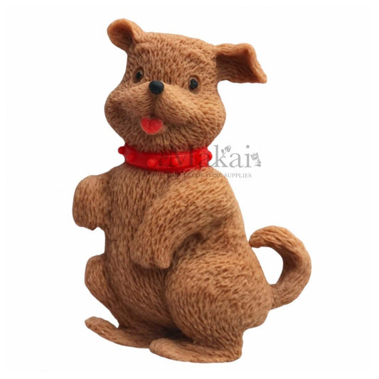 Brown fondant dog with red collar flat-back cake decoration