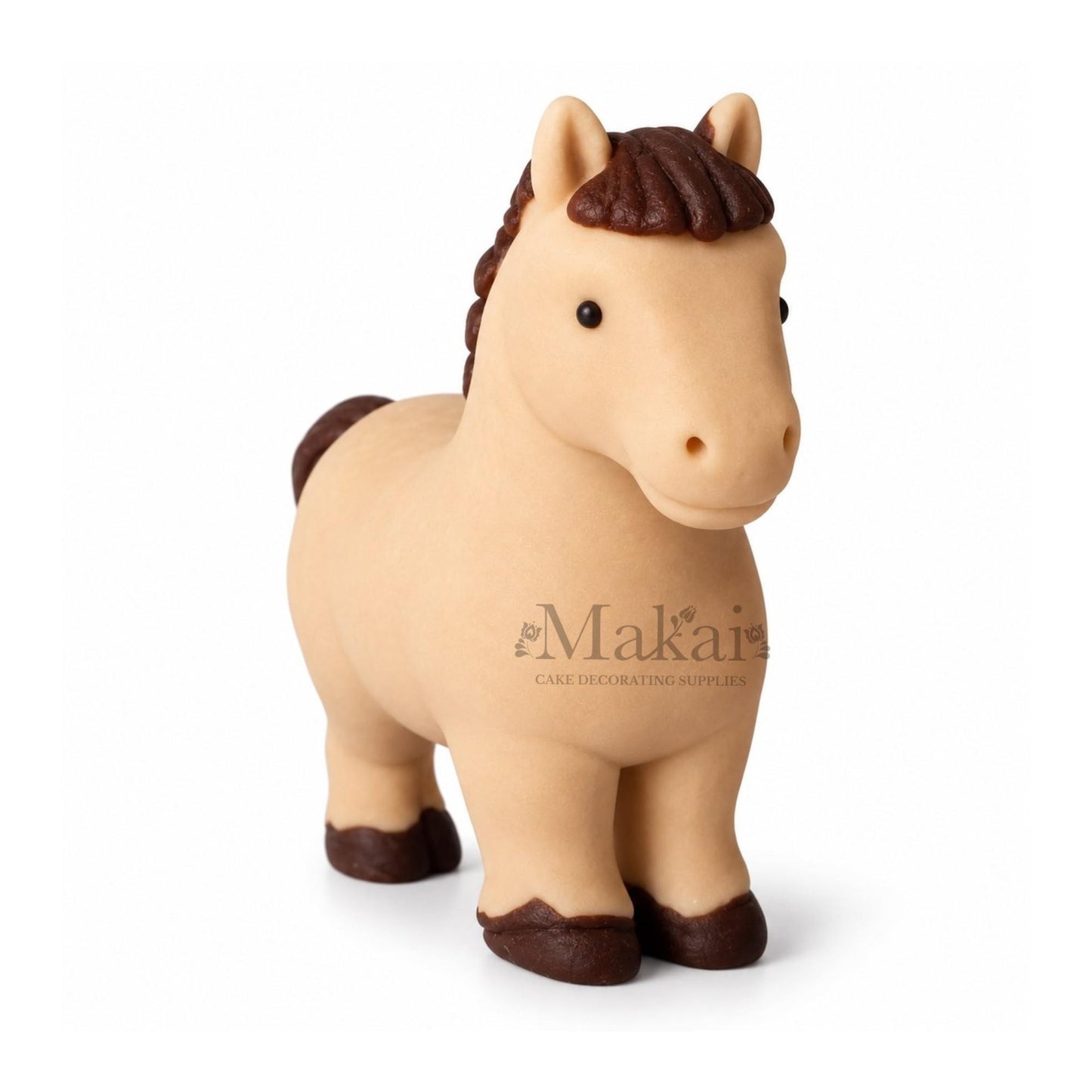 Large tan horse fondant cake topper with brown mane and tail for horse themed cakes