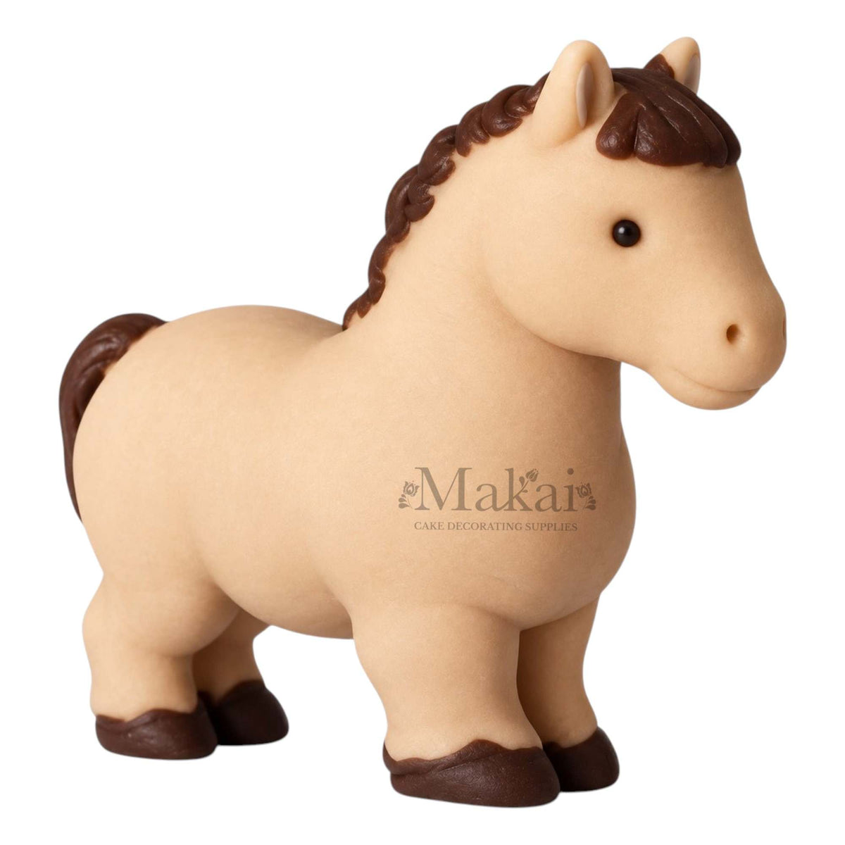 Large tan horse fondant cake topper with brown mane and tail for horse themed cakes