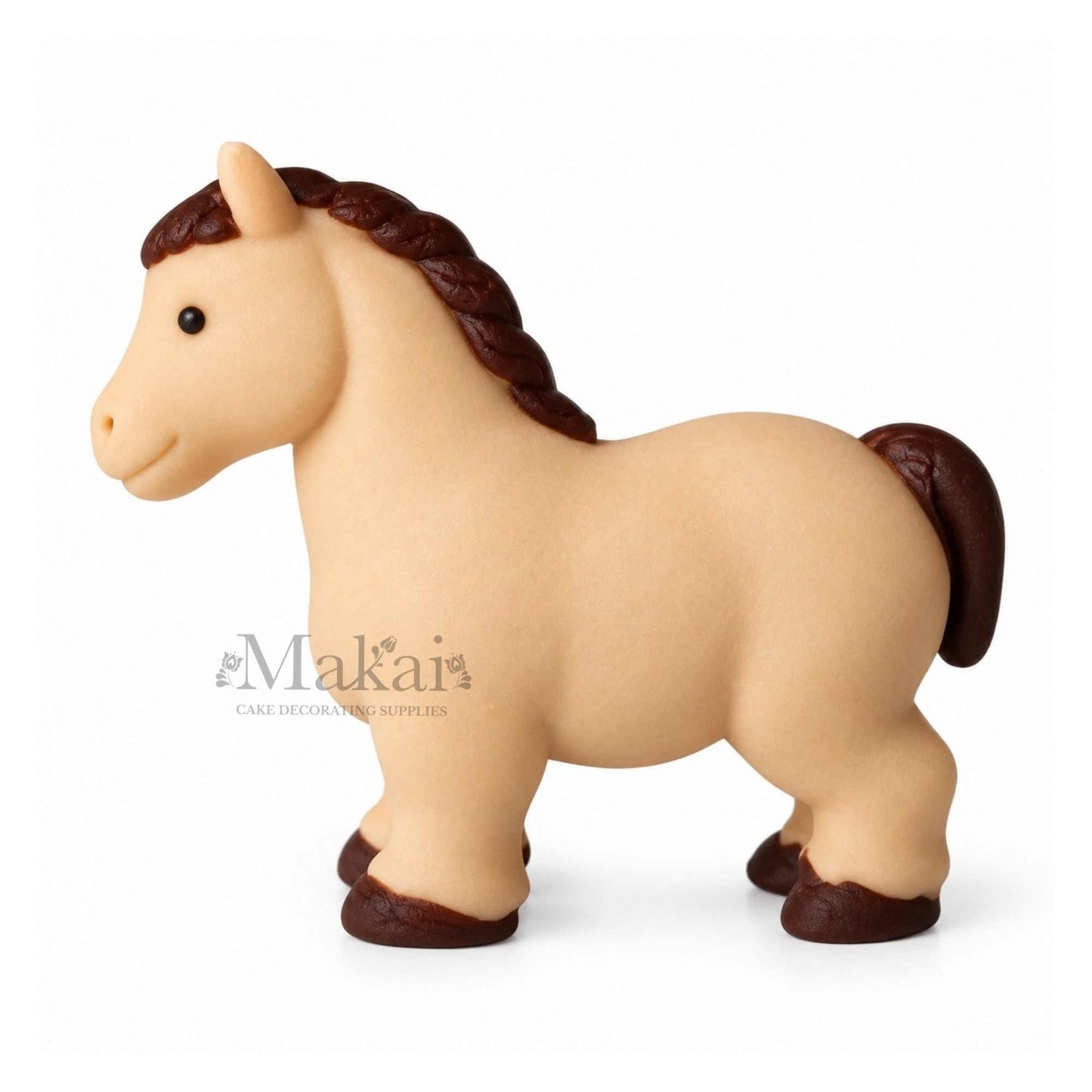 Large tan horse fondant cake topper with brown mane and tail for horse themed cakes