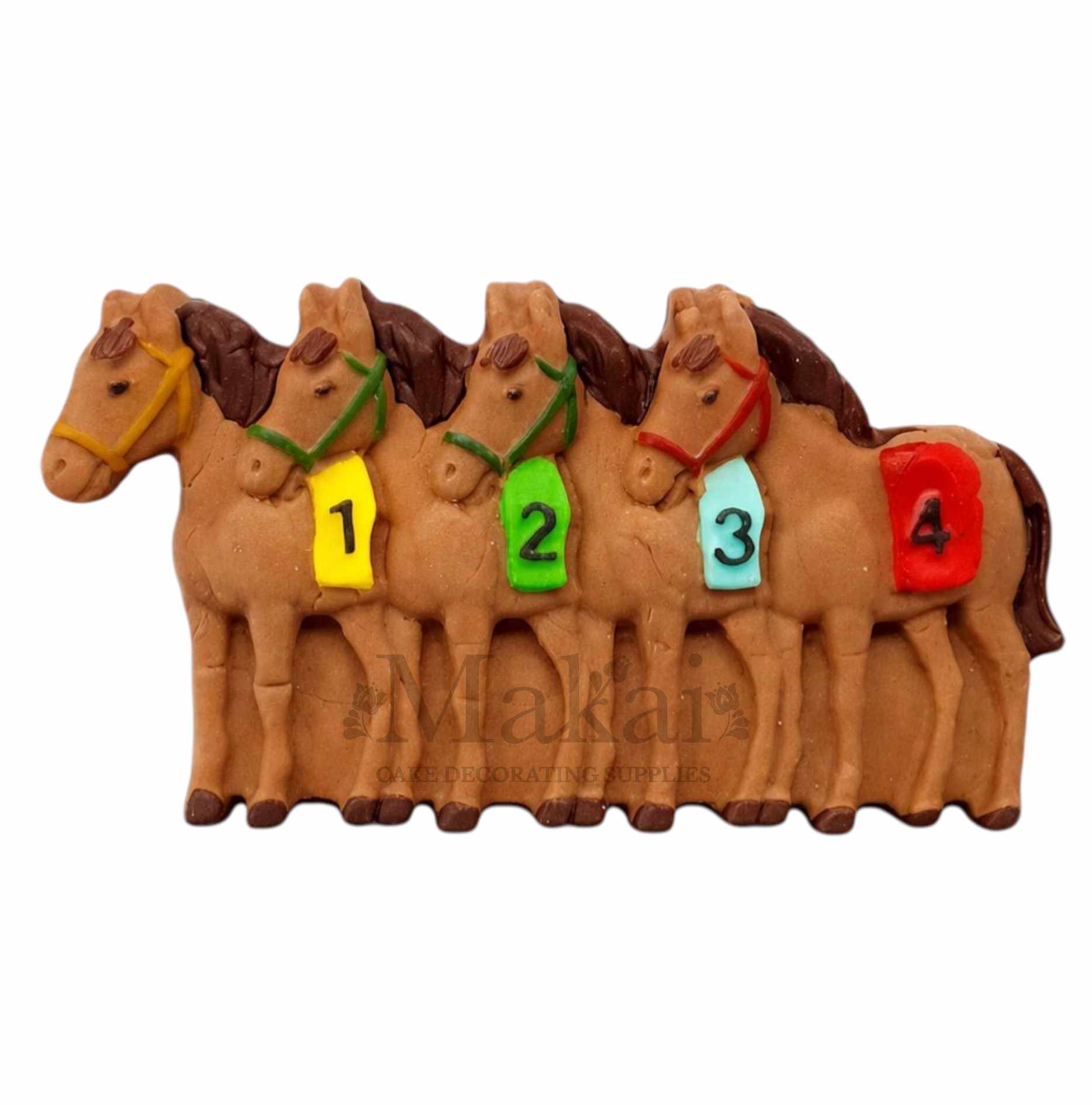horse racing fondant cake decoration with numbered race horses line up