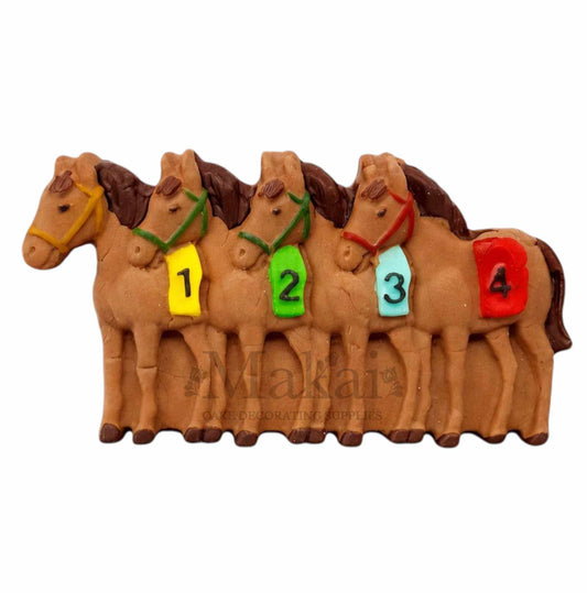 horse racing fondant cake decoration with numbered race horses line up