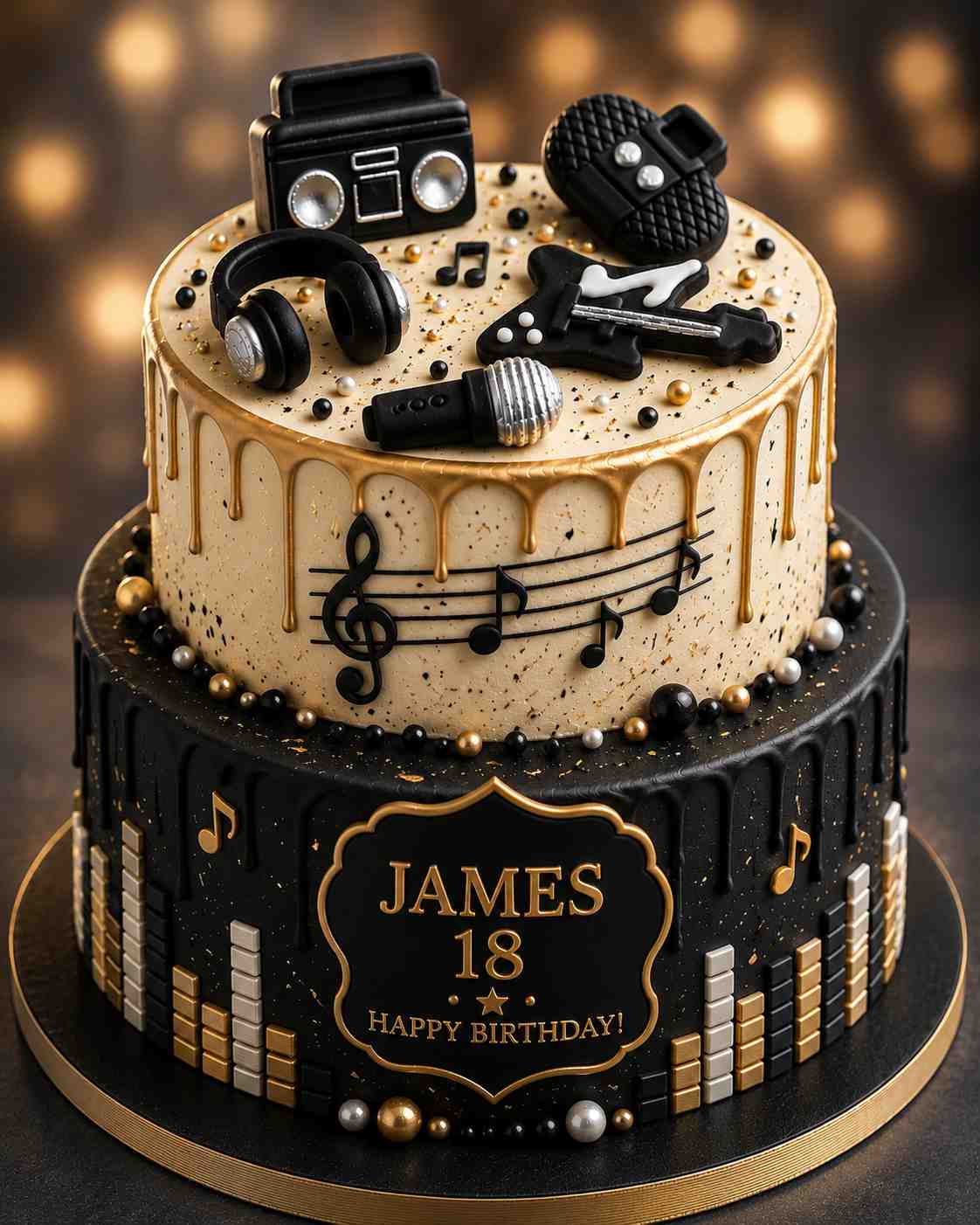Birthday cake inspiration for singers, DJs and music fans with edible fondant toppers.