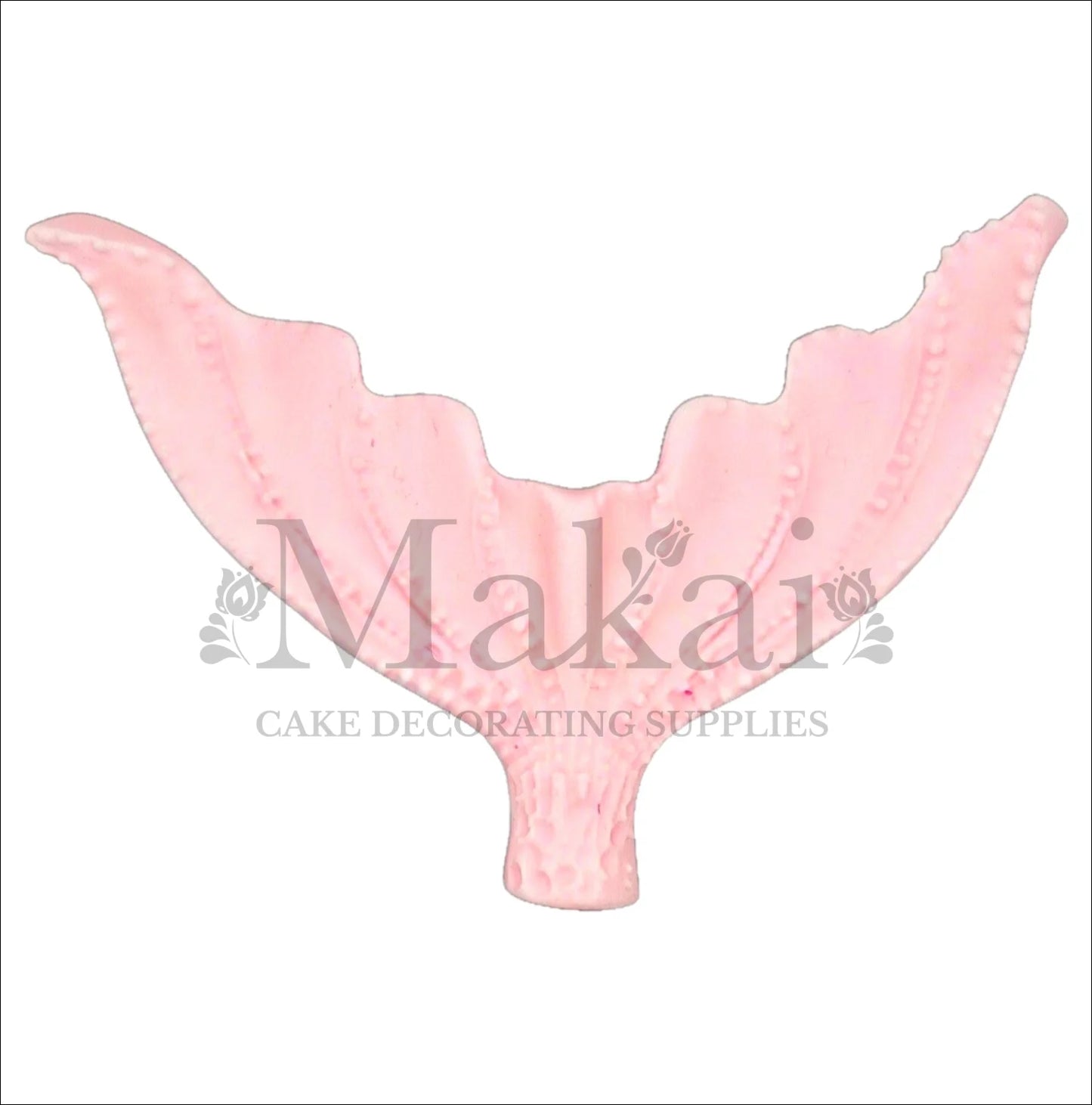 Large baby pink edible mermaid tail cake topper, perfect for ocean and fantasy cake decorations.