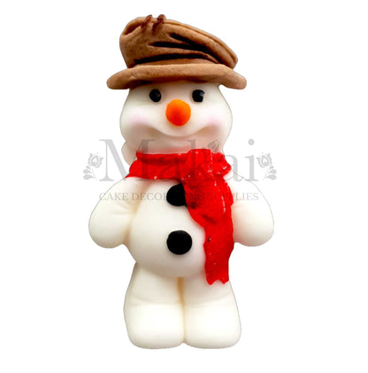 Large edible fondant snowman Christmas cake topper with red scarf and brown hat – Makai Cake Decorating Supplies
