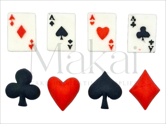 Mini edible fondant playing card aces with matching suit symbols from French deck