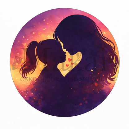 Mother and daughter silhouette edible cake topper for Mother’s Day cake