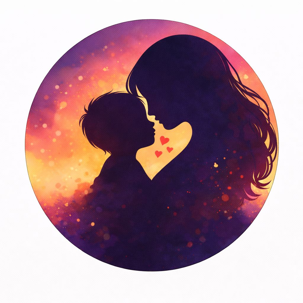 Mother and son silhouette edible cake topper for Mother’s Day cake