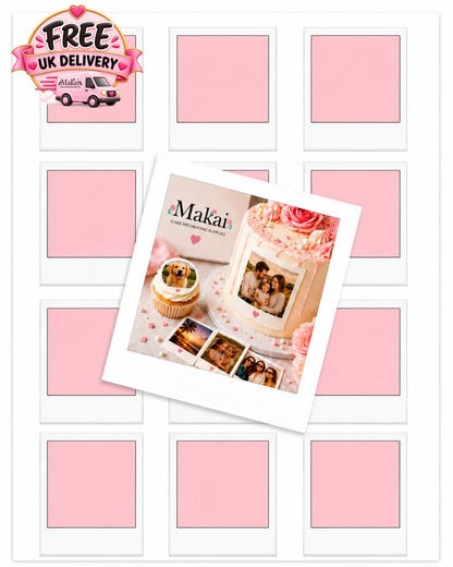 Personalised set of 12 Polaroid edible photo prints for cakes
