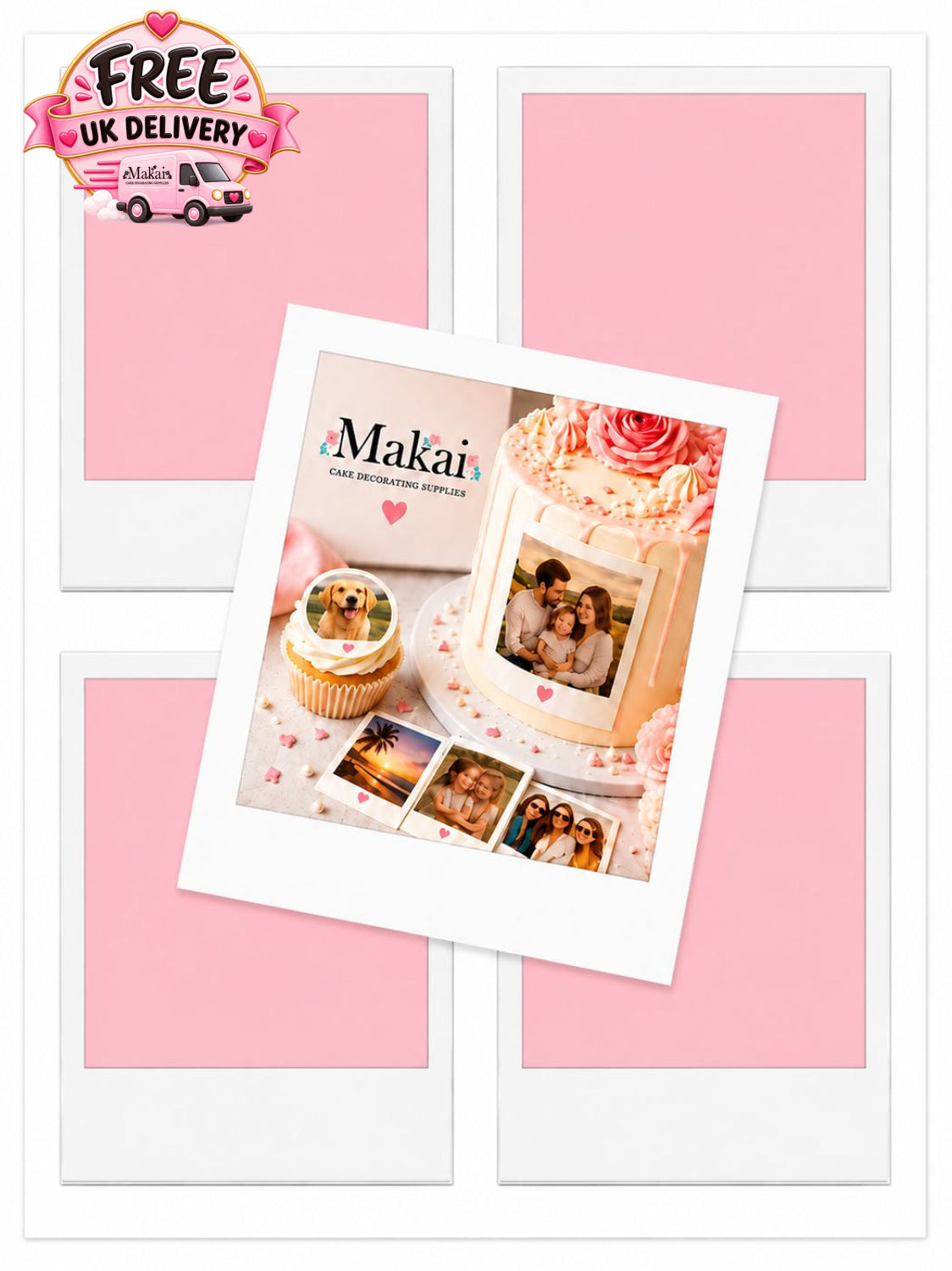 Personalised set of 4 Polaroid edible photo prints for cakes