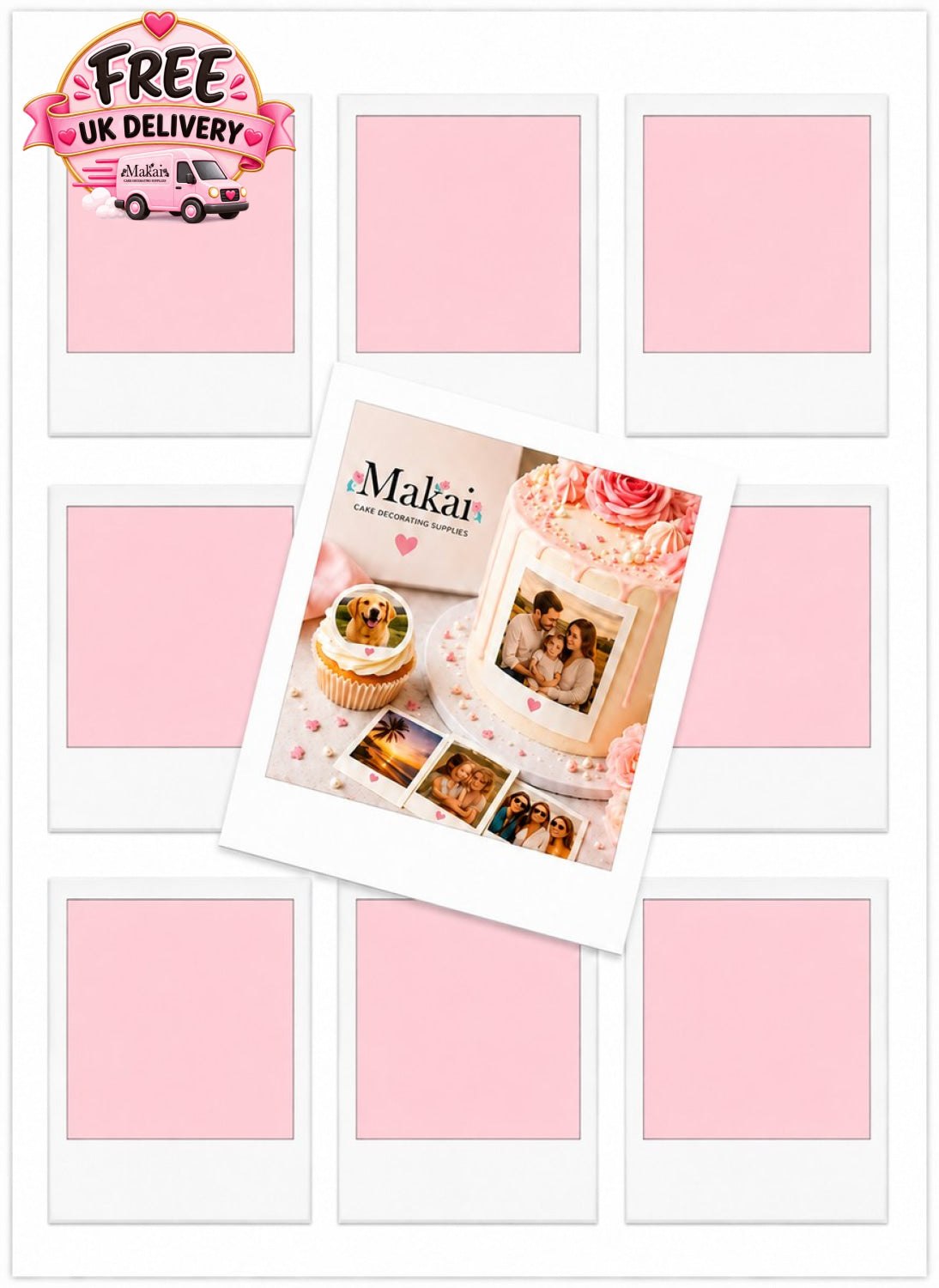 Personalised set of 9 Polaroid edible photo prints for cakes