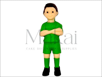 Personalized football player figurine with custom colours for hair, shirt, shorts, shoes, and socks.